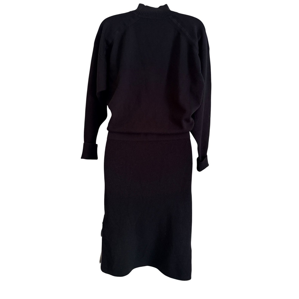 REISS Gabby Knit Sweater Dress M Black Wool Blend Mock Neck Zipper Slit $320 - Picture 11 of 14
